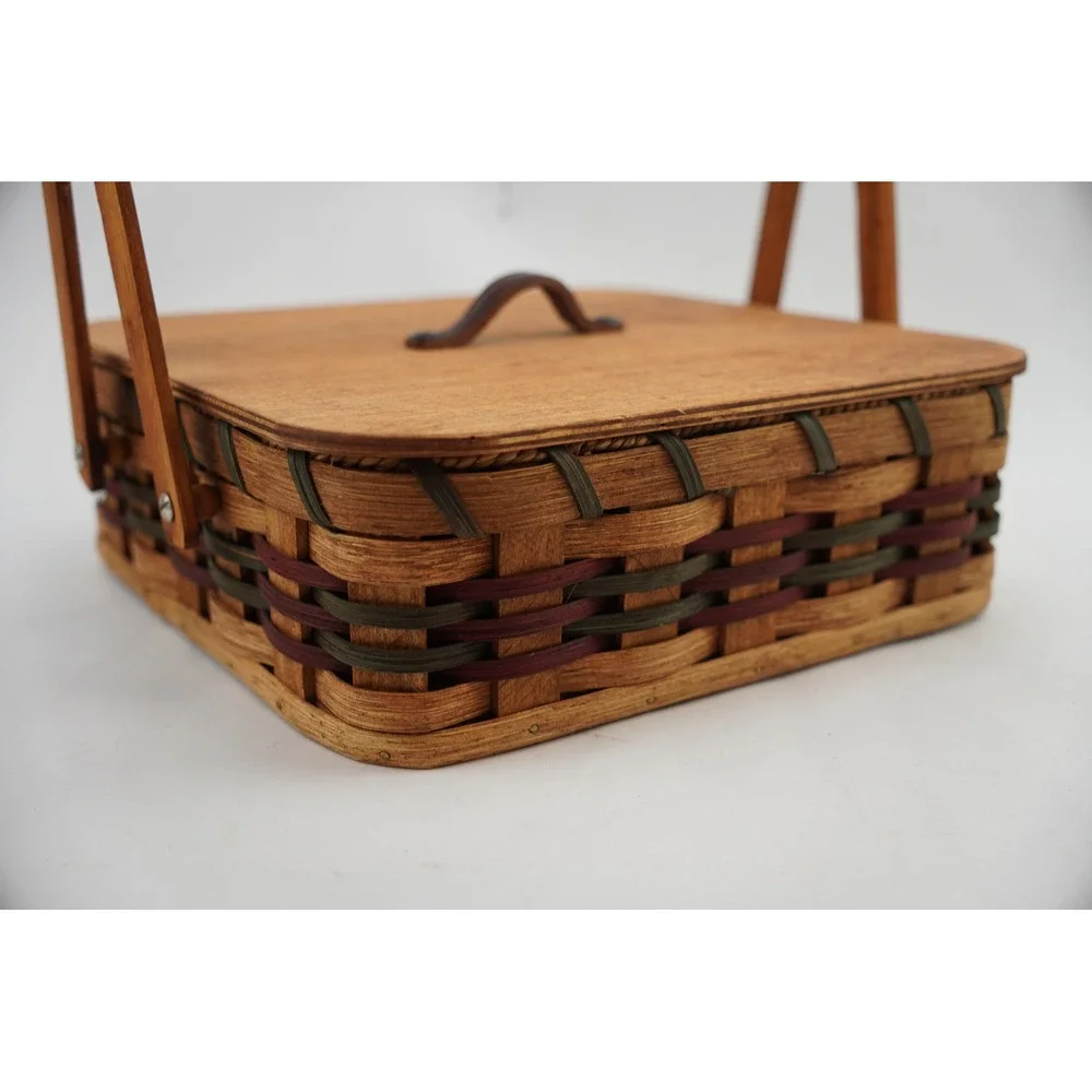 Handmade Amish Eli & Caroline Troyer Woven Basket & Leather Handle 12